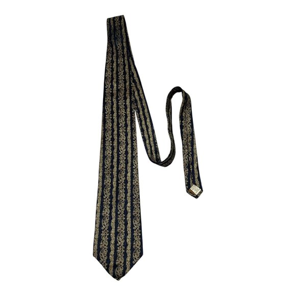 Claiborne Silk Tie Navy Gold Baroque Stripe Vintage 1990s–2000s Men’s Necktie - Picture 1 of 5